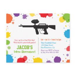 Small Splat Paints Rifle Paintball Birthday Party Invitation Front View