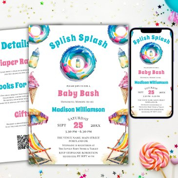 splish splash baby bash summer baby shower qr code invitation