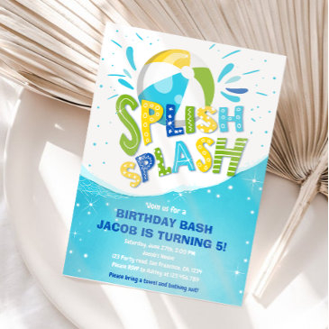 splish splash birthday bash boy pool party invitation
