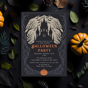 spooky gothic castle halloween party invitation
