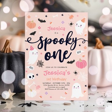 spooky one cute halloween ghost 1st birthday party invitation