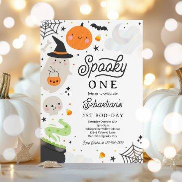 spooky one halloween boy ghost 1st birthday party invitation