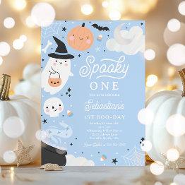 Small Spooky One Halloween Boy Ghost 1st Birthday Party Invitation Front View