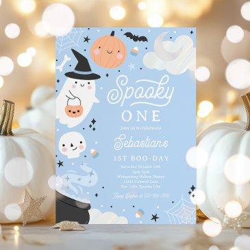 spooky one halloween boy ghost 1st birthday party invitation