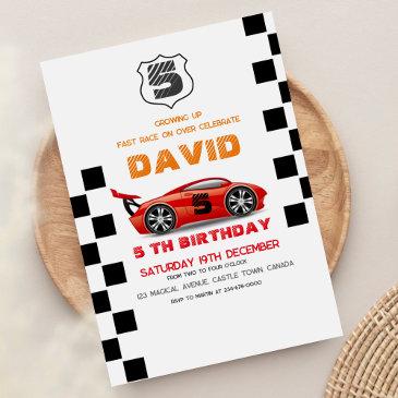 sport | car 5th boy birthday party invitation
