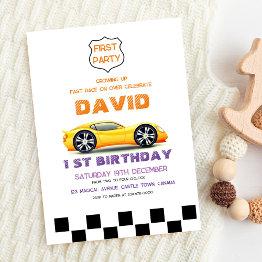 Small Sport Car | Toys Cars 1st Boy Birthday Invitation Front View