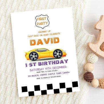 sport car | toys cars 1st boy birthday invitation