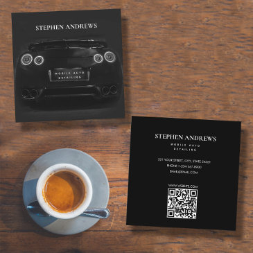 sports auto detailing car cleaning repair qr code square business invitations