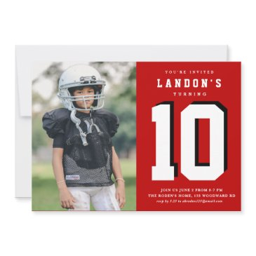 sports fanatic kids photo birthday party invitation