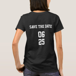Small Sports Style Matching Couple Bride Save The Date T-shirt Front View