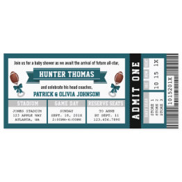 Small Sports Ticket Baby Shower Invitation, Green, Gray Invitation Front View