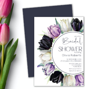 spring black white tulips bridal shower invitation
