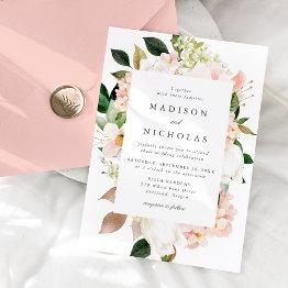 Small Spring Blush Floral Frame Wedding Invitation Front View