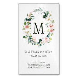 Small Spring Blush Floral Wreath Monogram Business Invitations Magnet Front View