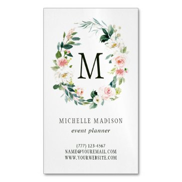 spring blush floral wreath monogram business invitations magnet
