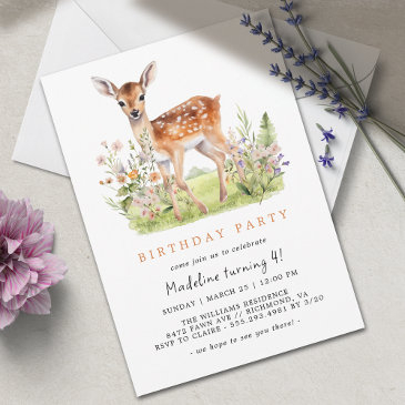spring deer fawn | cute whimsical girl's birthday invitation