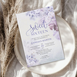 Small Spring Purple Dusty Blue Mauve Boho Sweet Sixteen Invitation Front View