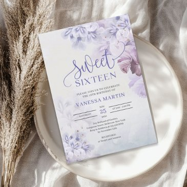spring purple dusty blue mauve boho sweet sixteen invitation