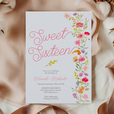 spring summer wildflowers floral sweet 16 invitation