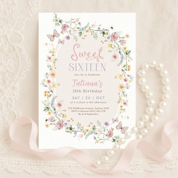 spring wildflower butterfly garden sweet 16 invitation