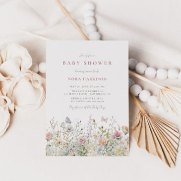 spring wildflower field baby shower invitation