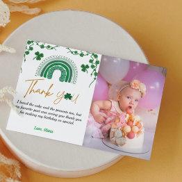 Small St Patrick's Day Lucky One Birthday Thank You Invitations Front View