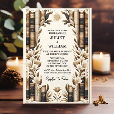 stage library old english book club cover wedding invitation