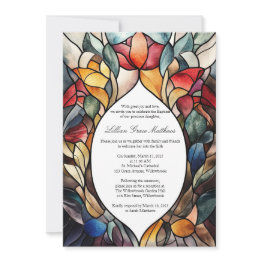 Small Stained Glass Baptism Invitation Elegant Floral Front View