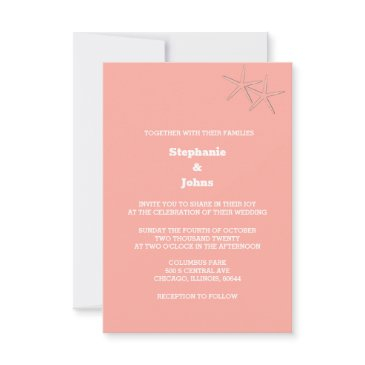 starfish beach salmon orange custom color wedding invitation