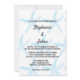 Small Starfish Blue Pattern White Beach Nautical Wedding Invitation Front View