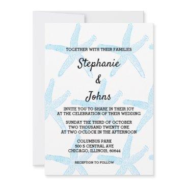 starfish blue pattern white beach nautical wedding invitation