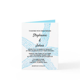 Small Starfish Nautical Blue White Beach Cool Wedding Invitation Front View