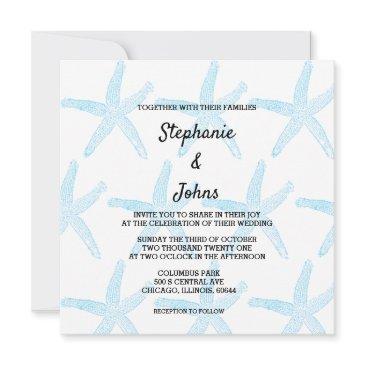 starfish nautical wedding blue pattern white beach invitation