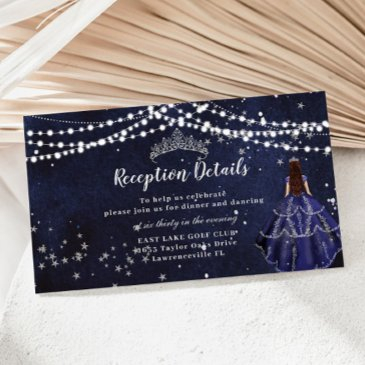 starry night navy blue gown quinceañera reception enclosure invitations