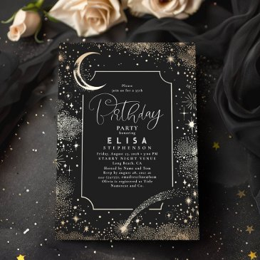 starry night sky moon mystical celestial birthday invitation