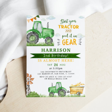 start your tractor and put in gear 2nd birthday invitation