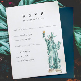 Small Statue Of Liberty New York City Wedding Rsvp Front View