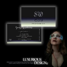 Small Steel Blue Black White Gradient Shadow Monogram Business Invitations Front View
