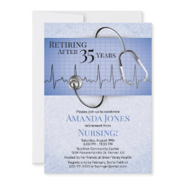 Small Stethoscope Ecg Nurse Retirement Party Invitation Front View