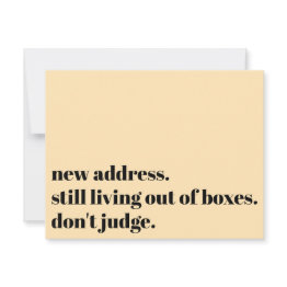 Small Still Living Out Of Boxes, Don't Judge Peach Invitations Front View
