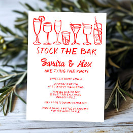 Small Stock The Bar Whimsical Cocktail Drinks Engagement Invitation Front View