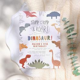 Small Stomp, Chomp And Roar! Dinosaurs Birthday Party Invitation Front View