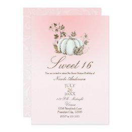 Small Storybook Pink White Pumpkin Fairy Tale Sweet 16 Invitation Front View