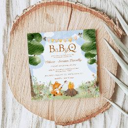 Small Storybook Woodland Fox Baby-q Bbq Baby Shower Invitation Front View