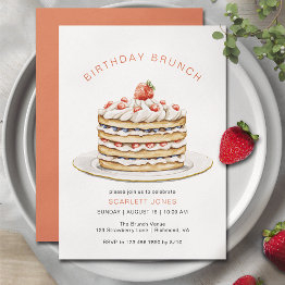Small Strawberry Pancakes | Fun Cute Birthday Brunch Invitation Front View