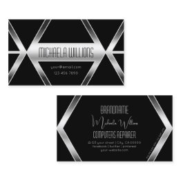 Small Striking Black Geometric Modern Silver Eye Catcher Business Invitations Front View