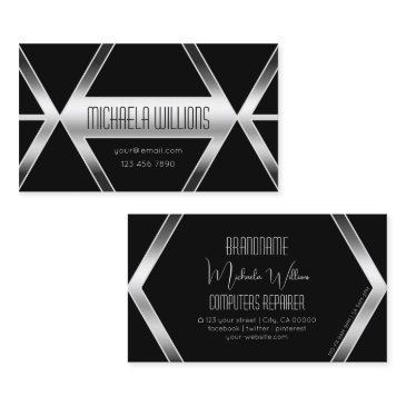 striking black geometric modern silver eye catcher business invitations
