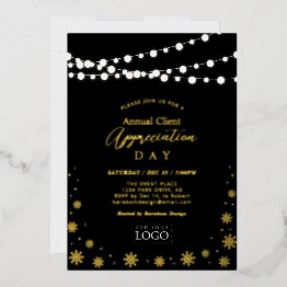 Small String Lights | Client Appreciation Party Logo Foil Invitation Front View