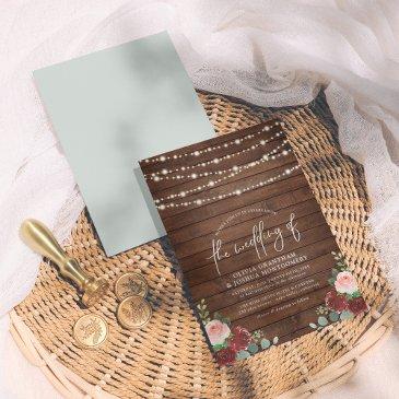 string lights eucalyptus & burgundy floral wedding invitation