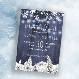 Small String Lights Wood Snowflakes Save Date Wedding Save The Date Front View